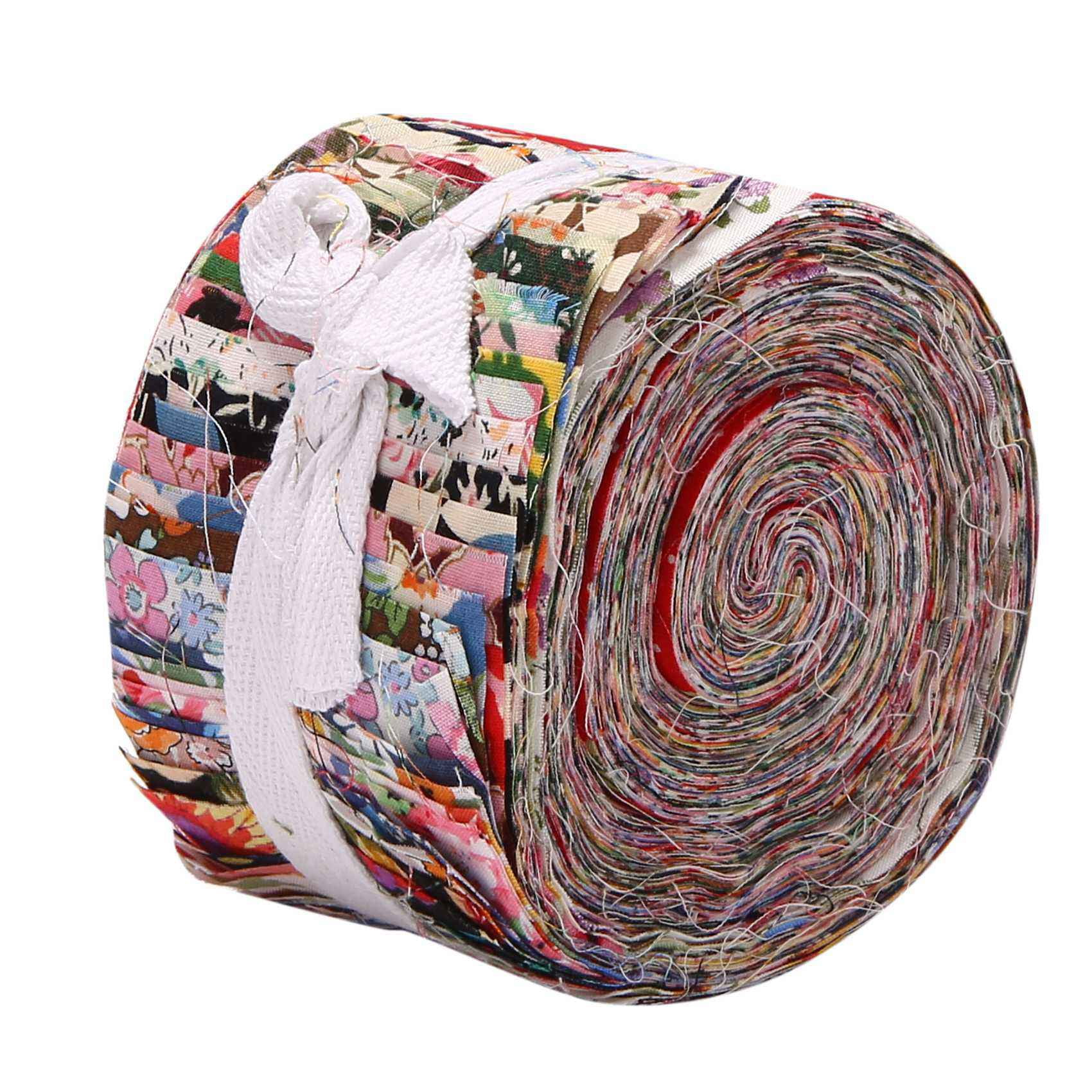 2X Fabric Strips Roll Jelly Fabric Bundles Fabric Quilting Strips Roll Up Flower Precut Patchwork with Assorted Patterns