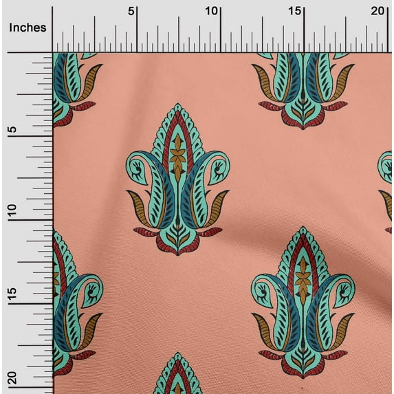 oneOone Cotton Flex Peach Fabric Leaves & Paisley Block Dress Material Fabric Print Fabric By The Yard 40 Inch Wide