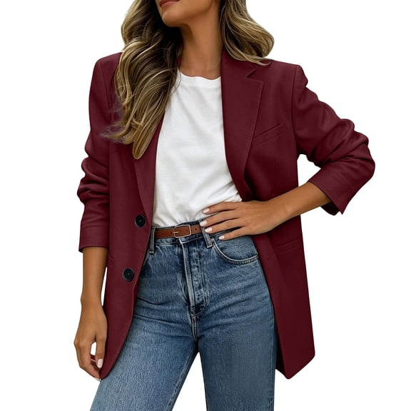 CHGBMOK Women's Oversized Blazer Casual Lapel Long Sleeve Suit Jacket Open Front Business Loose Coat