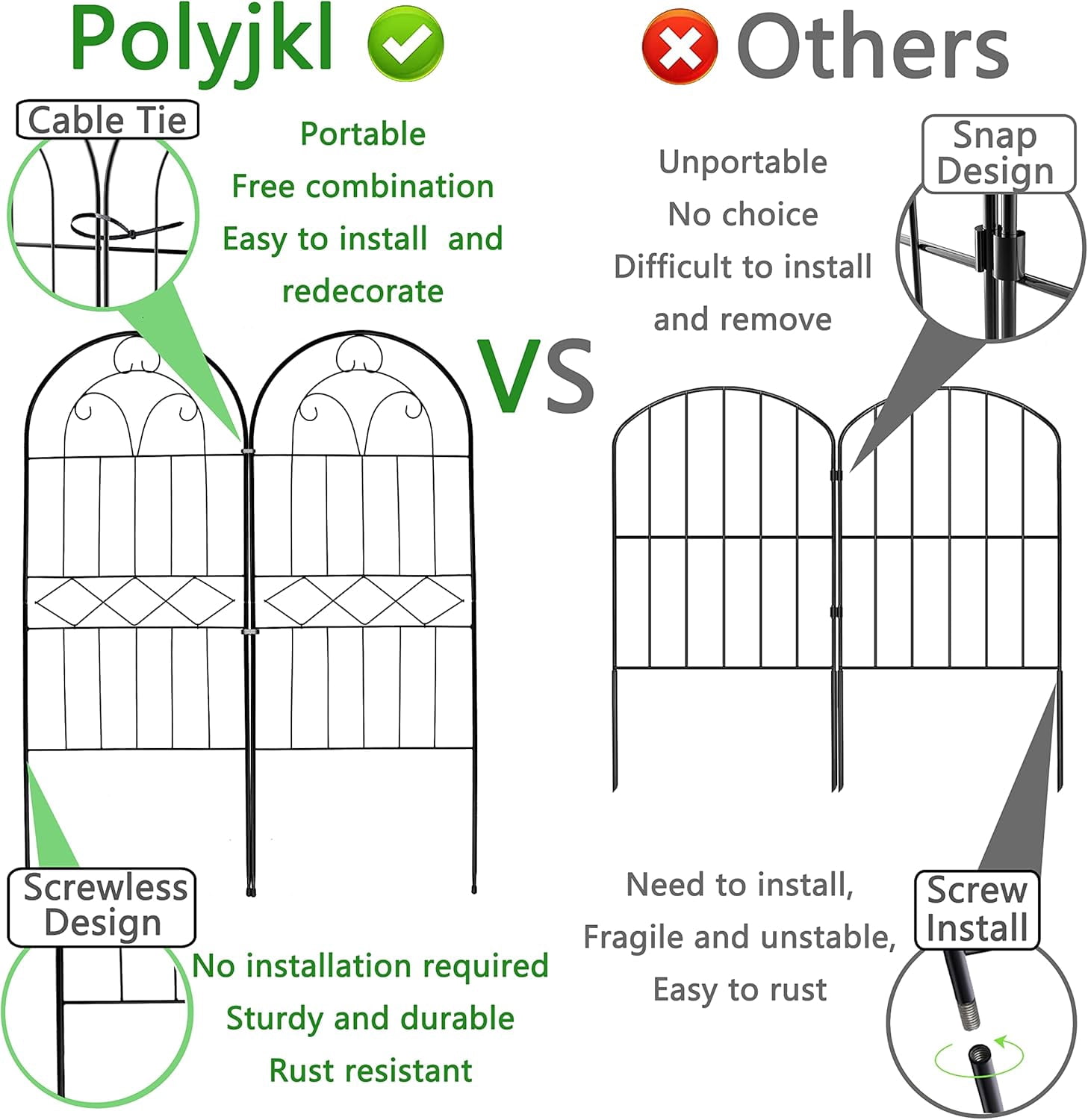 Decorative Garden Fence 10 Pack, 30in High Metal Wire Animal Barrier for Yard, , Outdoor