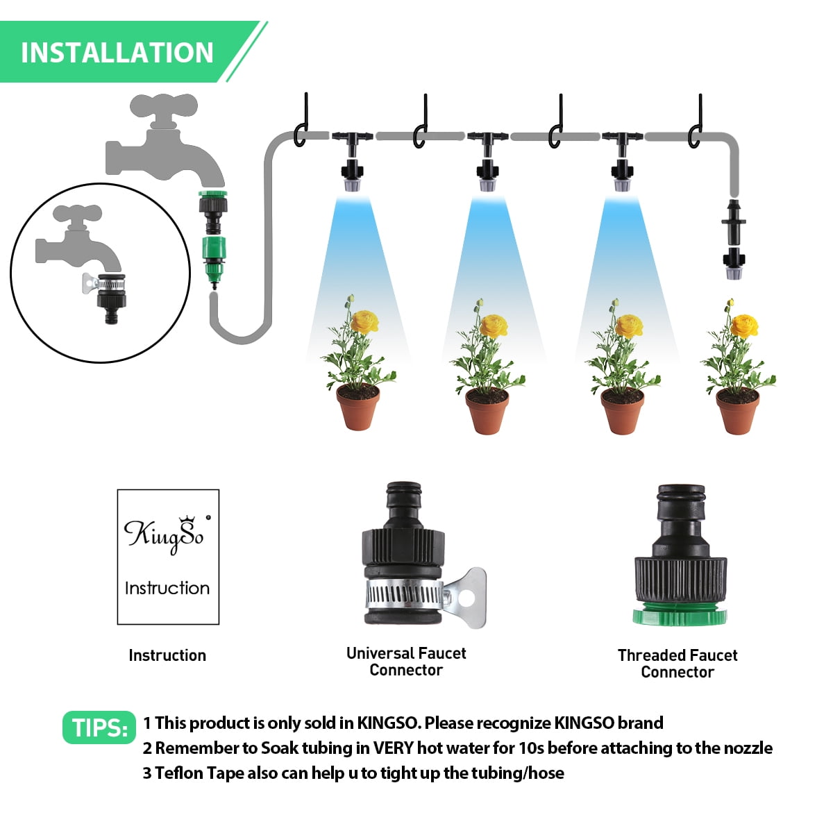 KINGSO 33ft Micro Drip Irrigation System Kit Home Garden Patio Micro