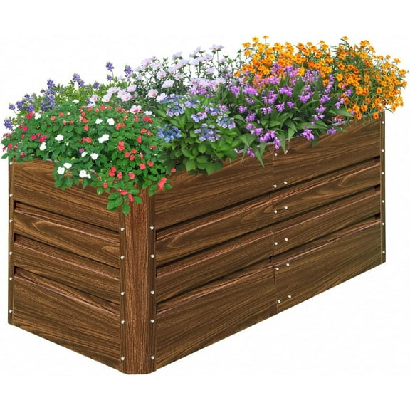 4x2x2FT Raised Garden Bed Galvanized Planter Garden Boxes Outdoor, Deep Root Planter Raised Bed for Vegetables Flowers Herbs,Brown