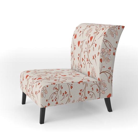 Designart "Red Vector Floral Pattern" Upholstered Patterned Accent Chair and Arm Chair