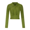 thumbnail image 4 of WREESH Women's Fashion Solid Color Button Crop Top Pleated Open Front Cardigan Long Sleeve Tops Green, 4 of 8