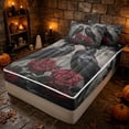 thumbnail image 3 of Erosebridal Happy Halloween Crow Zipper Twin Comforter Sets with Fitted Sheet and 2 Pillowcases, Dark Red Rose Zipper Bedding Set for Boys Girls, Black Burgundy Gray, Black Reversible, 3 of 7