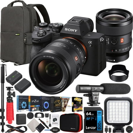 Sony a7 IV Full Frame Mirrorless Camera Body with FE 24mm F1.4 GM G Master Lens ILCE-7M4/B   SEL24F14GM Bundle with Deco Gear Photography Backpack   Monopod   Extra Battery, LED and Kit Accessories