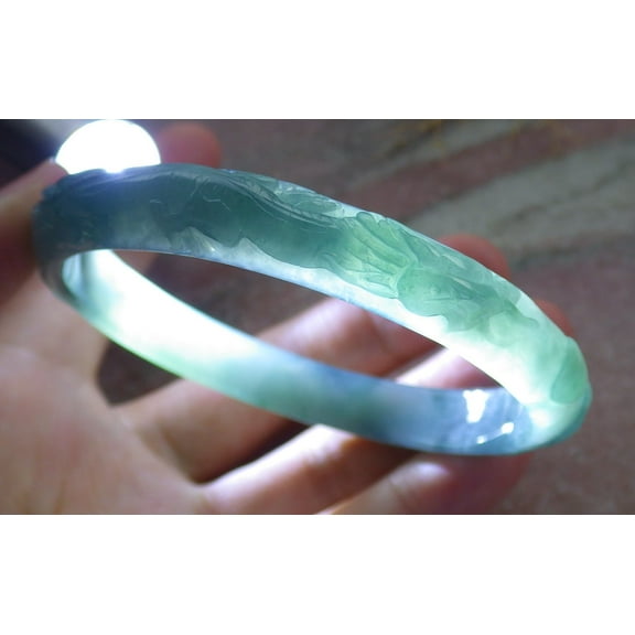 Certified Icy Green Burma Natural A JADE Jadeite Dragon Phoenix Bangle Bracelet 59 mm 670861 TN