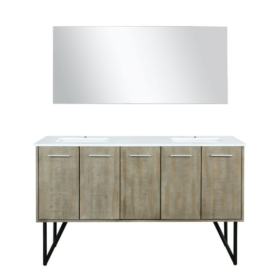 Fairfield 60 in W x 20 in D Rustic Acacia Double Bath Vanity, Cultured Marble Top and 55 in Mirror