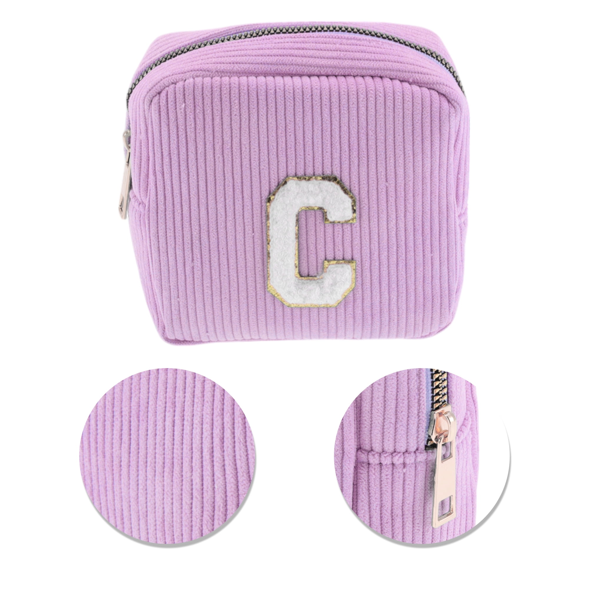 Unique Bargains 1 Pc Letter C Pattern Makeup Bag for Travel and Everyday Use Pink Purple