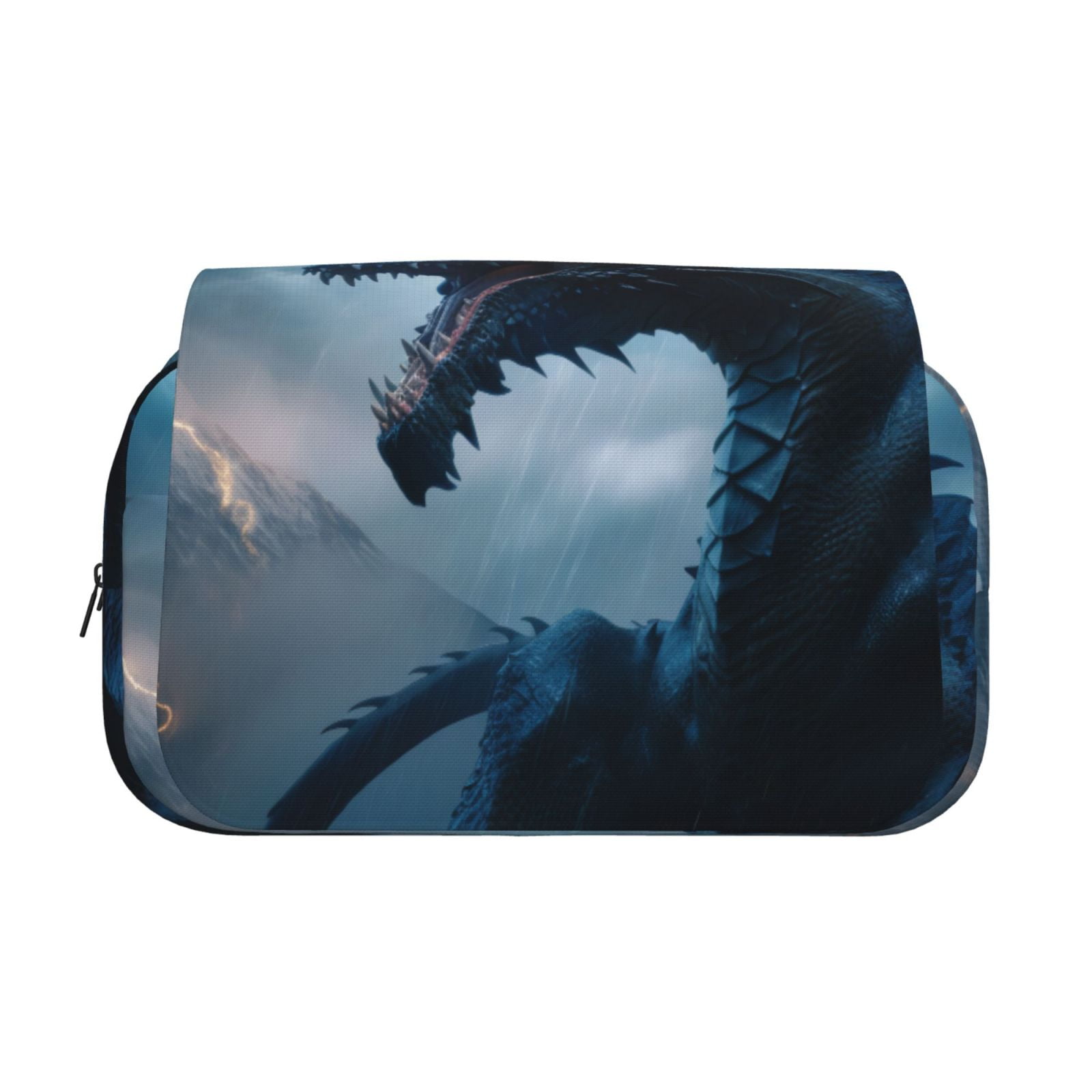 Rateoe Blue Thunder Storm Dragon Pattern Double Clamshell Pen Case, Storage Organizer with Two Zipper Compartments– Holds Up to 50 Pencils & Pens