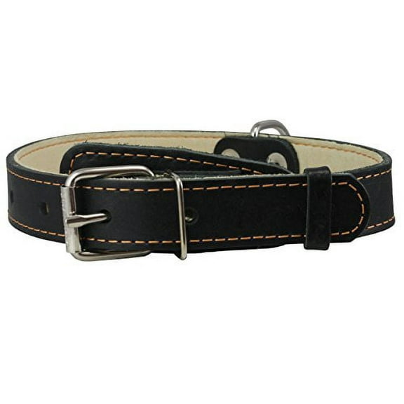 Genuine Thick Leather Collar for Medium Dogs 15"-20" Neck Size, 1" Wide, Black