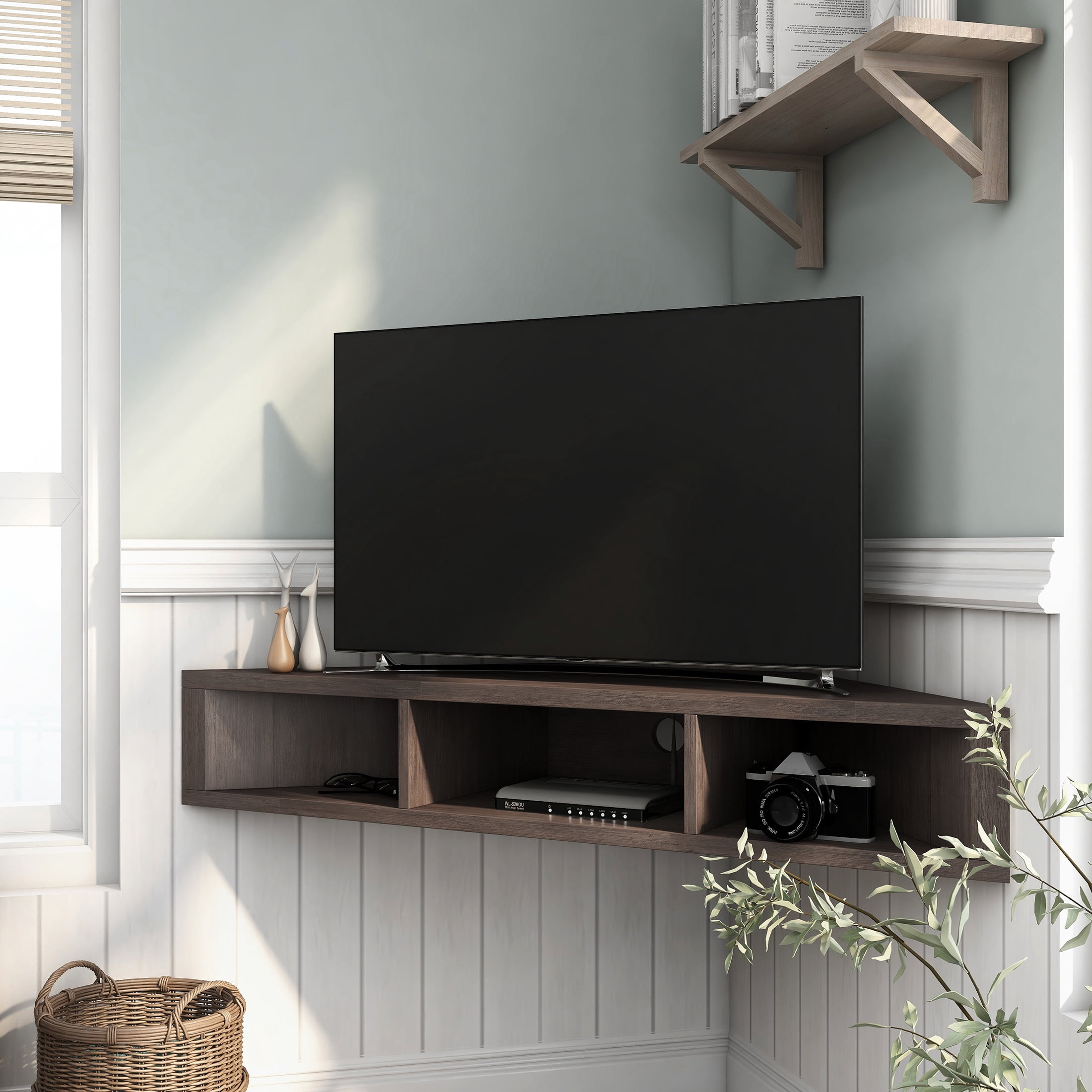 Furniture of America Emmeline 3-Shelf Floating TV Stand, 46", Walnut Oak