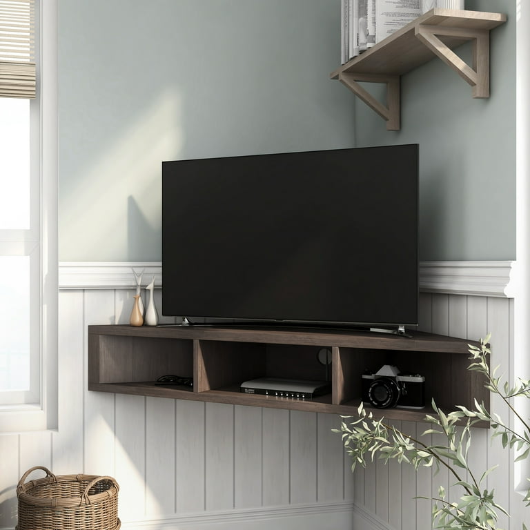 White oak floating corner tv stand online