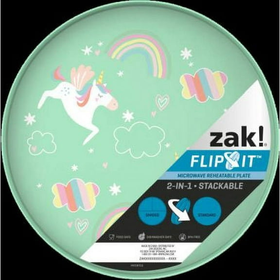Zak Designs 9-inch Divided Flip-It Plate, Unicorns