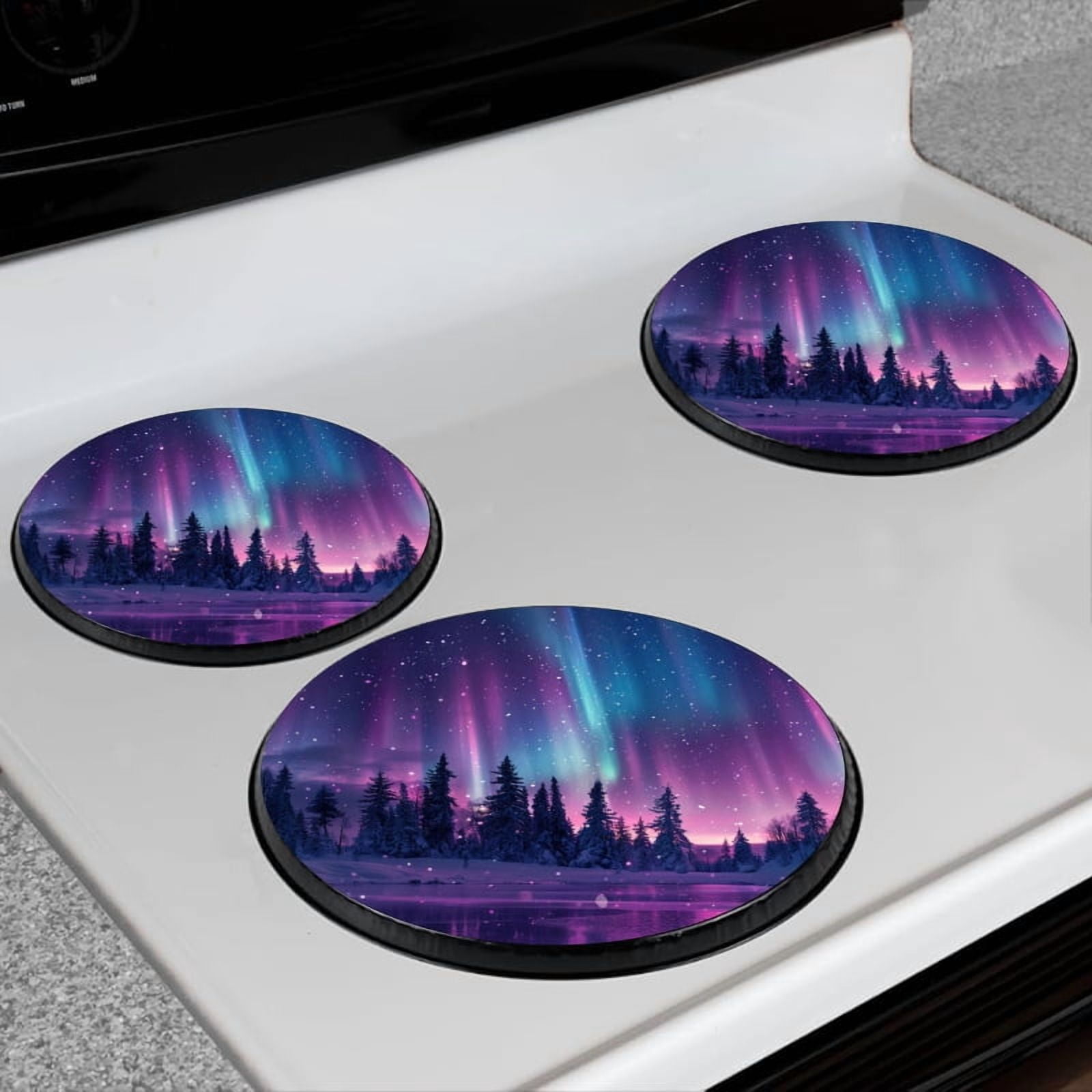 Bahomeck Electric Stove Burner Covers Set Of 4,Beautiful Northern Lights Display Over The Snowy Forest Metal Gas Stove Burner Covers,Protecting Gas Stoves,8 Inch And 10 Inch
