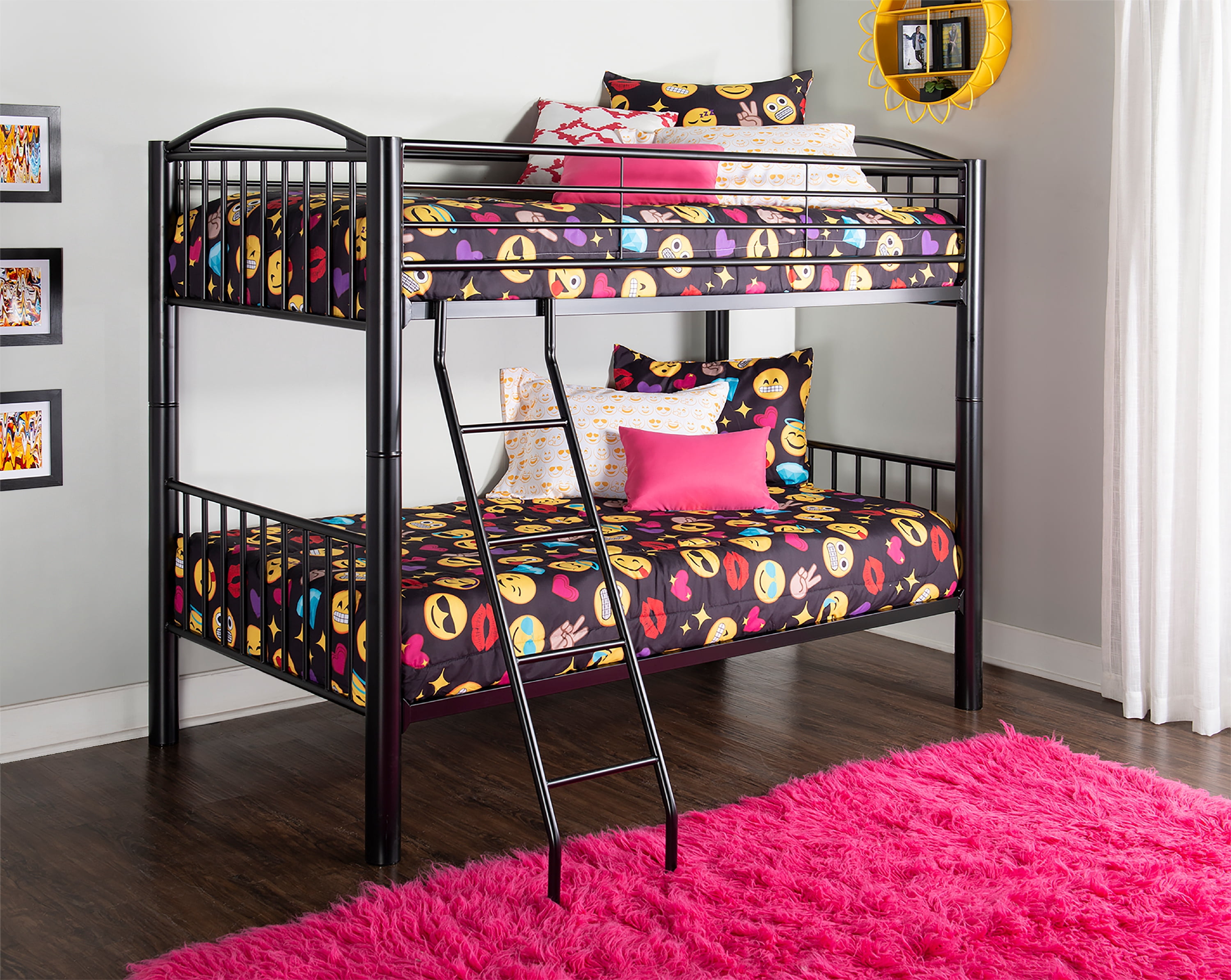 Powell Kalmia Twin Over Twin Heavy Metal Convertible Bunk Bed with Ladder, Black Finish