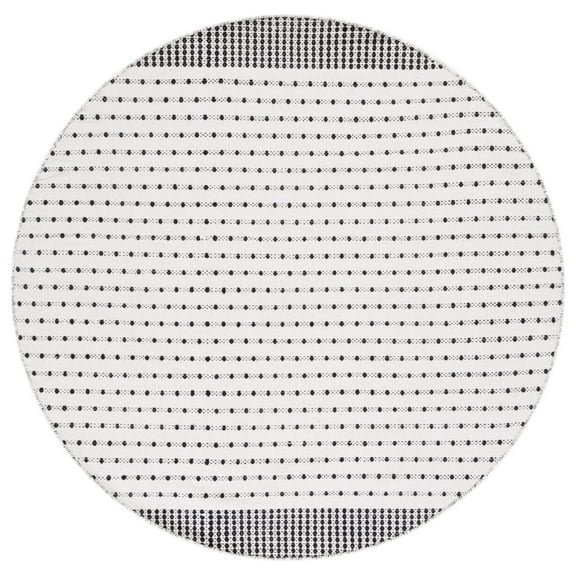 SAFAVIEH Montauk Nuala Abstract Dots Cotton Area Rug, Black/Ivory, 6' x 6' Round