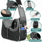 PetAmi Small Dog Sling Carrier, Soft-Sided Crossbody Puppy Carrying Purse Bag, Adjustable Sling Pet Pouch to Wear Medium Dog Cat Travel, Dog Bag for Traveling, Breathable, Poop Bag Dispenser, Black