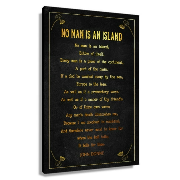 No Man Is An Island Poem Wall Decor John Donne Quote Wall Art Poetry Posters for Room Picture Painting Prints on Canvas Artwork Decorations Framed 20x30 in