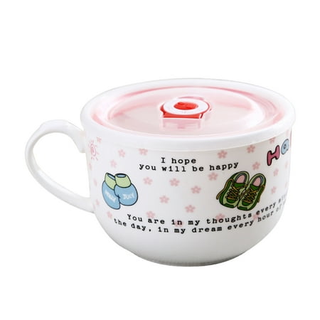 

Haifle Ceramic Instant Noodle Bowl With Lid Porcelain Ramen Bowl With Handle Microwave Bowl For Dormitory-b