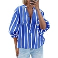 thumbnail image 4 of Wide Striped Sleeve Women Puff Sleeve Loose Blouse V-neck Casual Tops, 4 of 6