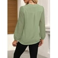 thumbnail image 2 of Dycnvjo Womens Tops Dressy Casual Sheer Long Sleeve V Neck Shirts Loose Flowy Chiffon Business Work Blouses Green XXL, 2 of 7