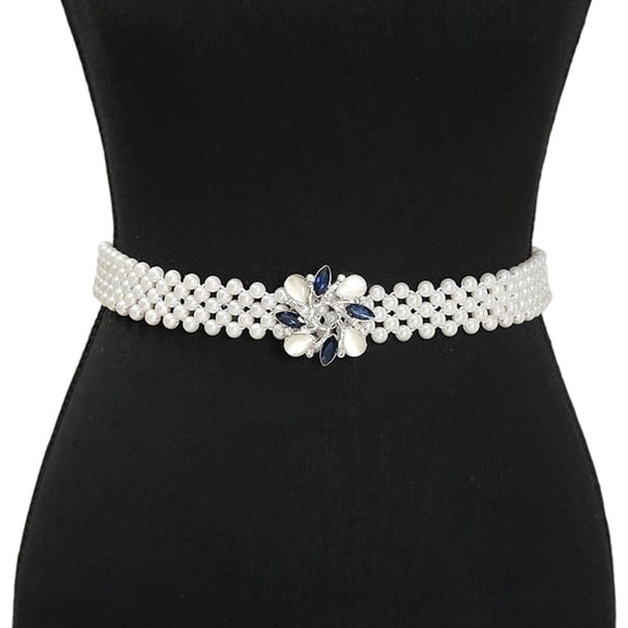 Elastic Waist Chain Belt For Women Pearls Crystal Decors Stretchable Waist Accessory With Skirts And Dresses Formal Event