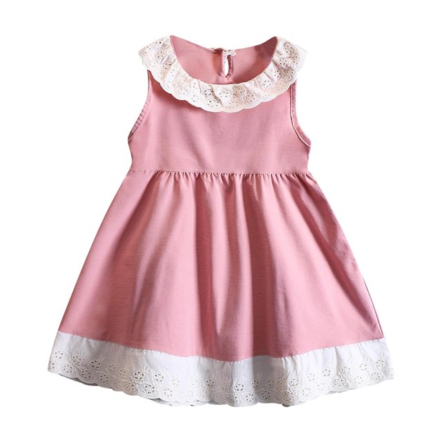 Yanlir Robe Décontractée Sans Manches Unie pour Enfants, Filles, Été, Col Rond, au-Dessus du Genou, Tenue de Jeu, Légère et Respirante pour Fête (Rose, 5 Ans)