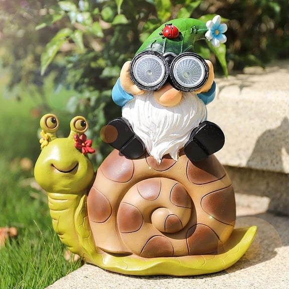 Resin Garden Gnome Snail Statue Decor with Solar Lights Gnomes Figurine Funny Elf Knomes Decor for Outdoor Home Yard Lawn Porch