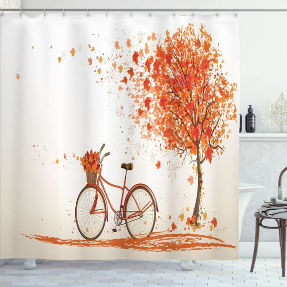 Ambesonne Bicycle Shower Curtain, Orange Autumn Tree, 69"Wx84"L, Orange