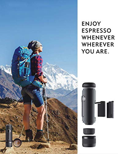 CONQUECO Portable Espresso Maker Travel Coffee Machine Compatible with Nespresso Capsules and LOR Capsules Black Heating Water and Automatic Cleaning Function