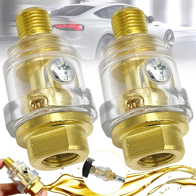 2Pcs Mini In-Line Greaser, Pneumatic Oiler, Mini Automatic Lubricator, Compressed Air-Mini Mist Lubricator 1/4", for Air Tools, Impact Driver