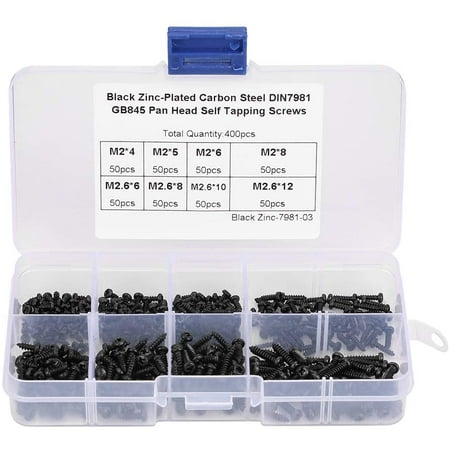 

400 Pcs Stainless Steel Self Tapping Screws M2/M2.6/M3 Cross Recessed Pan Head Self Tapping Screws Black