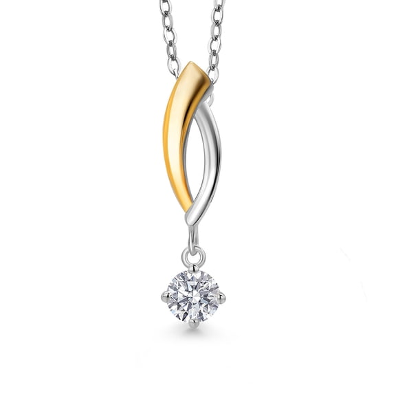 Gem Stone King 925 Silver and 10K Yellow Gold Lab Grown Diamond Pendant Necklace for Women | 0.25 Cttw | Gemstone April Birthstone | Round 4MM | With 18 inch Silver Chain