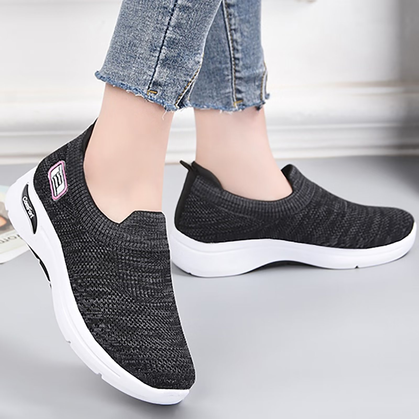 SLY Slip On Sneakers for Women Lightweight Walking Shoes Arch Support ...