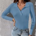 thumbnail image 2 of Annhoo Womens Long Sleeve Sweater Tops Fall Lapel V Neck Slim Tees Casual Solid Knitted Shirts for Ladies, 2 of 6