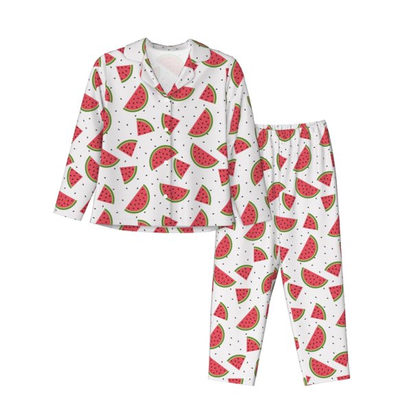 Fotbe Hand Drawn Watermelon Conjunto de Pijama de Manga Larga para Mujer con Estampado, Ropa de Dormir de 2 Piezas, Conjunto de Casa Suave y Cómodo con Bolsillos-Large