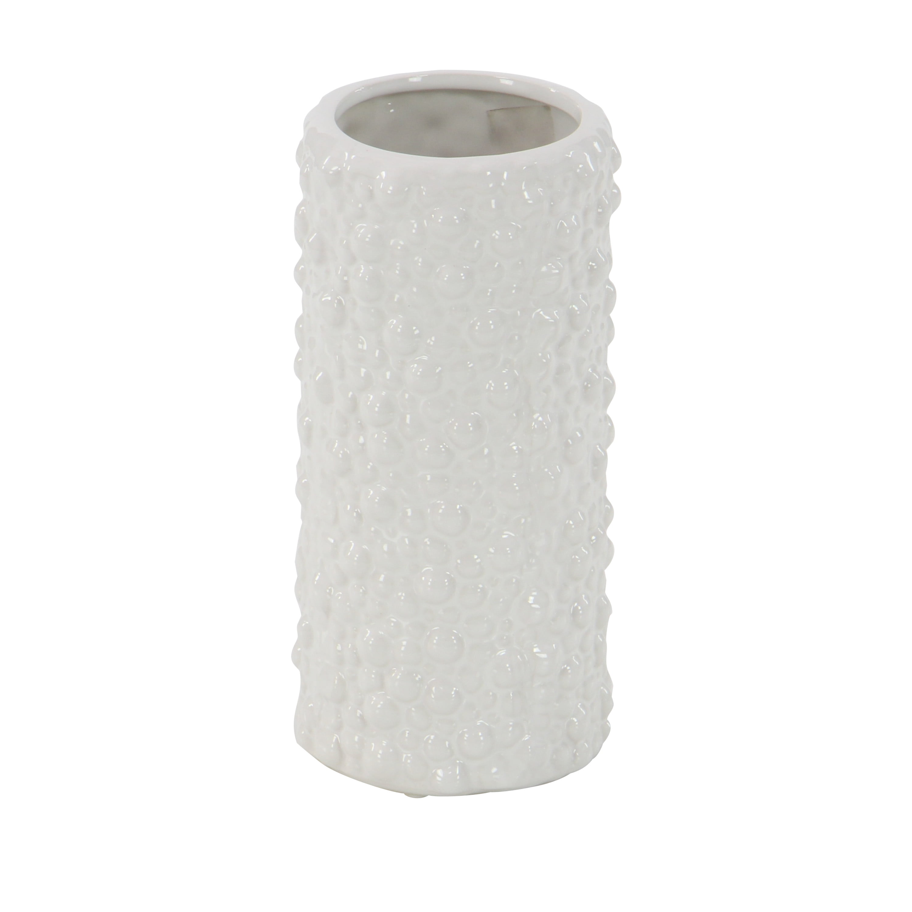 CosmoLiving by Cosmopolitan 5"W, 8"H White Ceramic Vase with Varying Patterns, Set of 3