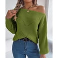 thumbnail image 5 of Baqcunre Sweaters For Women Women's Solid Color Casual Cut Out One Line Neck Off Shoulder Long Sleeve Pullover Sweater Crop Tops Fall Outfits Women Trendy Green M, 5 of 7