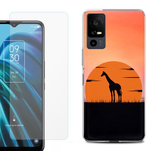 OneToughShield ® for TCL 40 XE 5G Shockproof Fashion Phone Case, with Tempered Glass Screen Protector - Sunset Giraffe