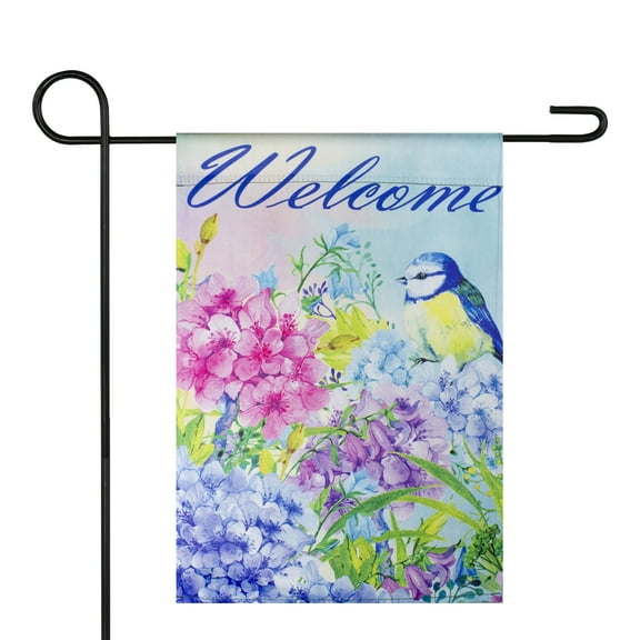 Northlight Blue and Purple Welcome Bird Outdoor Garden Flag 12.5" x 18"
