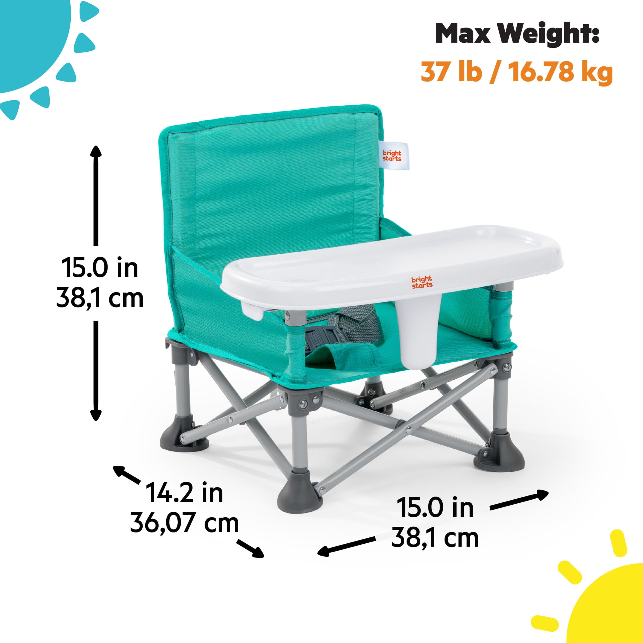 Bright Starts Pop 'N Sit Portable Baby Booster Seat, Teal, Infant to Toddler