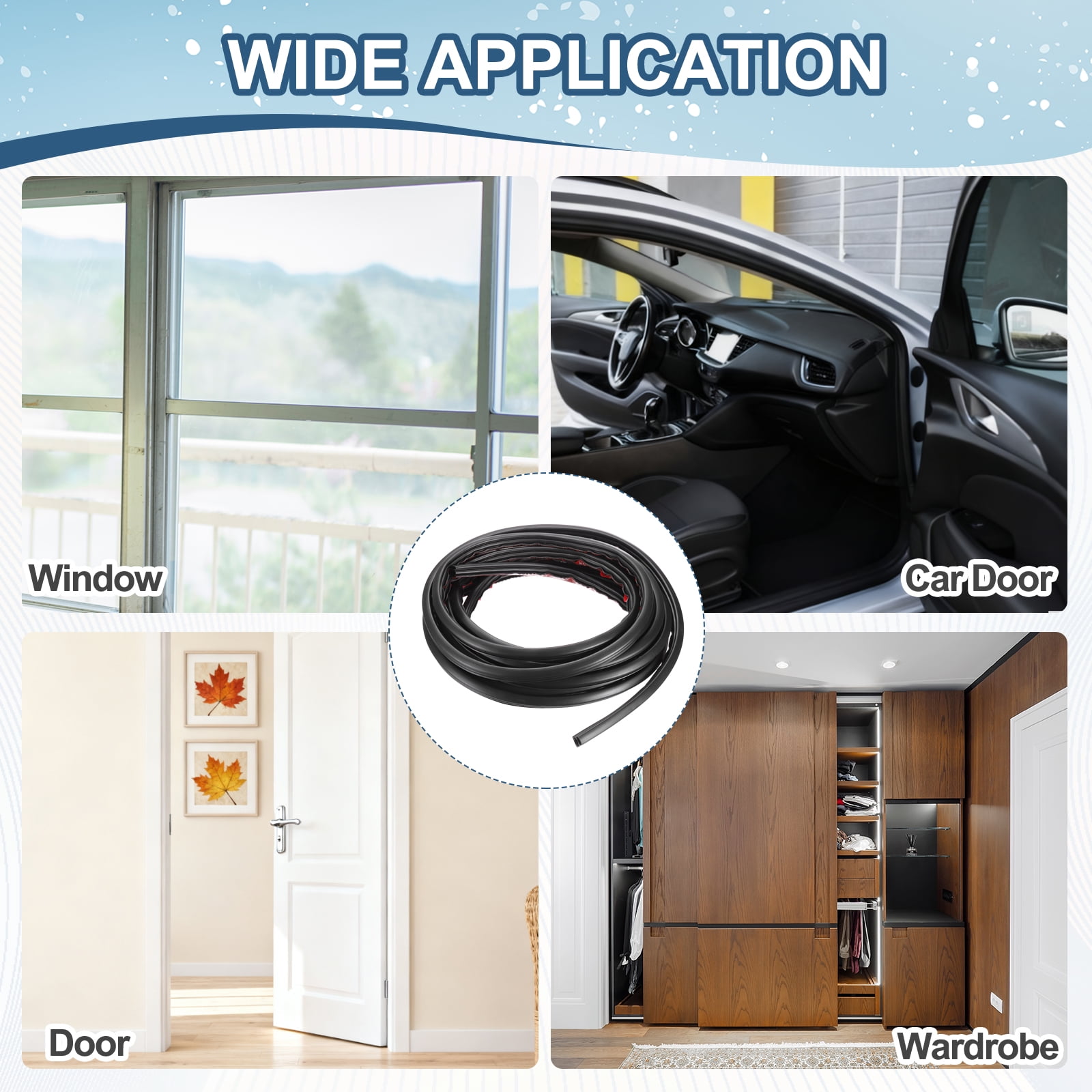 Uxcell Weather Stripping Seal Strip 16.4ft x 0.39" - 2 Pack D-Shape Self-Adhesive Soundproofing Windproof Rubber Door Seal Strip Fits 8-10mm Gap for Doors Windows Frame Gap Blocker, Black