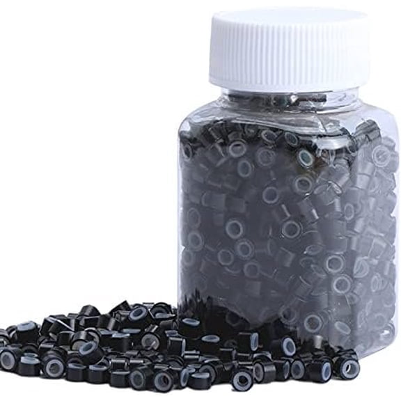 1000 count 5 mm Tinsel Hair Extensions Beads, Lined Ring Link I-tip Beads for Hair Extension - Black