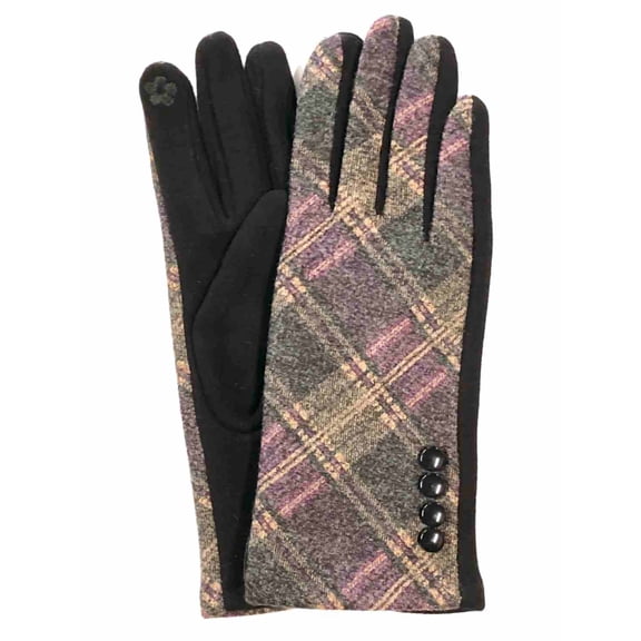 G&S Womens Purple & Black Plaid Stretch Fit Button Texting & Tech Smart Gloves