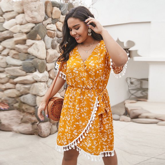 Summer Dresses for Women Maxi Dress Plus Size Floral Wrap Dress