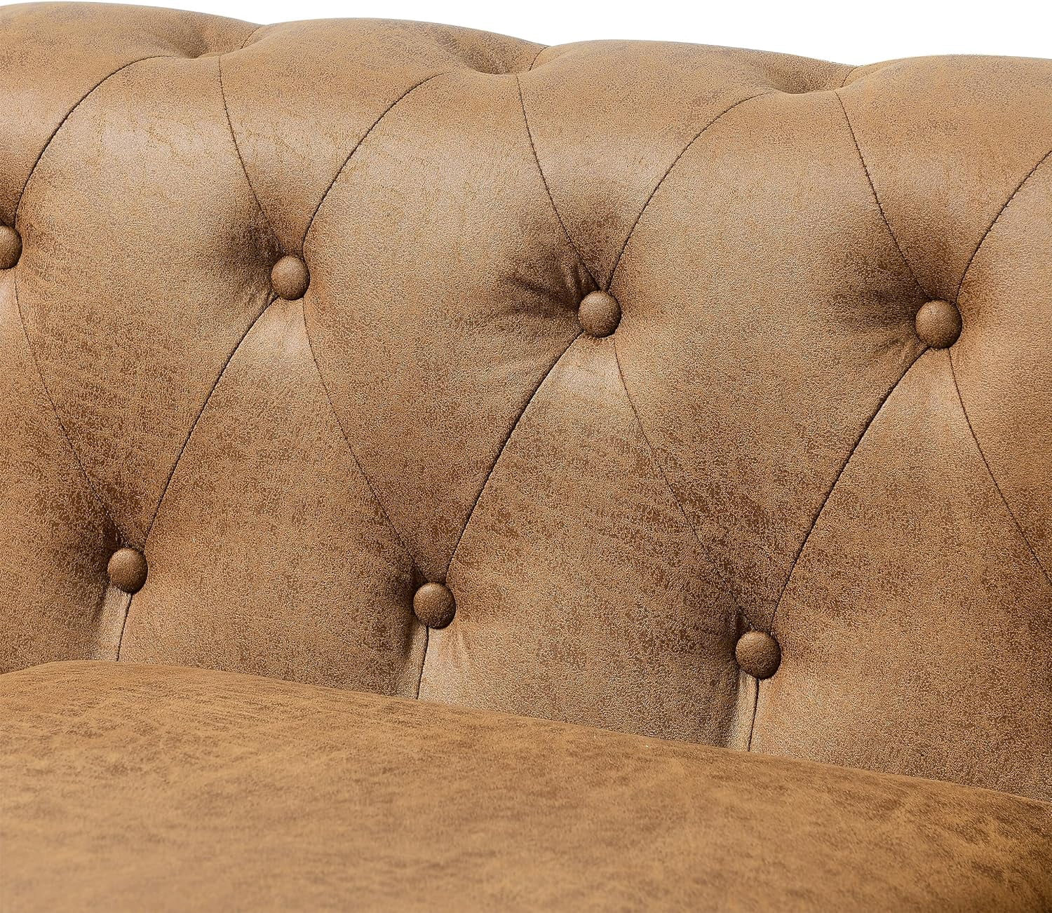 Luxurious Air Leather Chesterfield Sofa, 3-Seater with Rolled Arms, Tufted Design, Nailhead Accents, and Neck Roll Pillows for Cozy Living Spaces