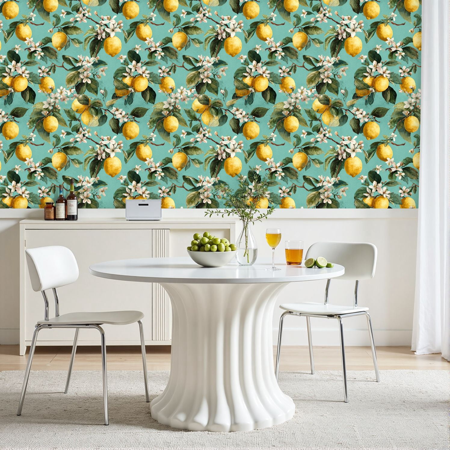 Peel and Stick Wallpaper Seamless Lemon Fruits Floral 24in x 118in Contact Paper Removable Self Adhesive Wall Mural Wall Decor for Bedroom Kitchen Cabinets