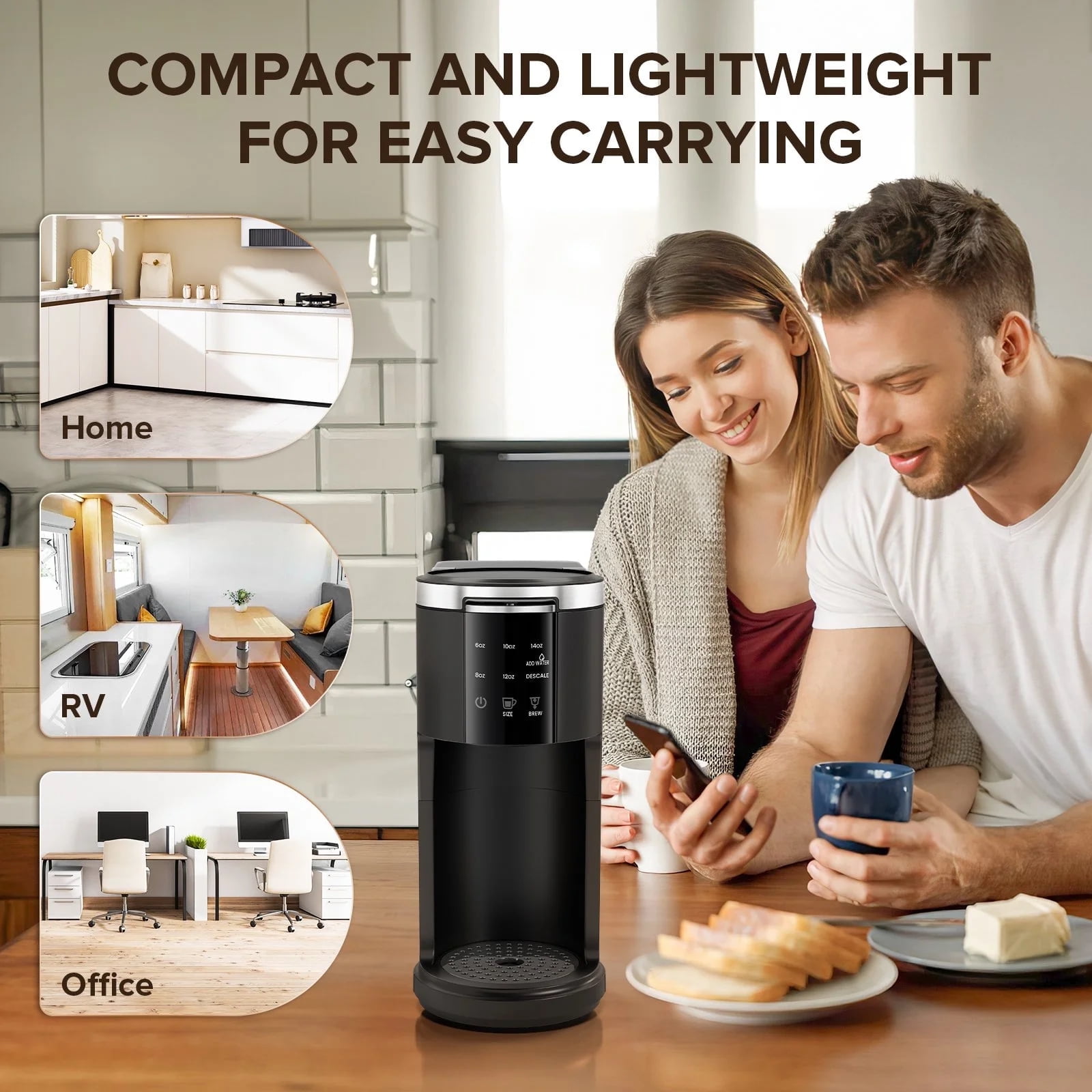 Auseo 2.0 1200W Single Serve Coffee Maker for Capsules and Ground Coffee Compatibility, Fast Heating, 40oz Removable Water Reservoir, Black for Home/Office/RV