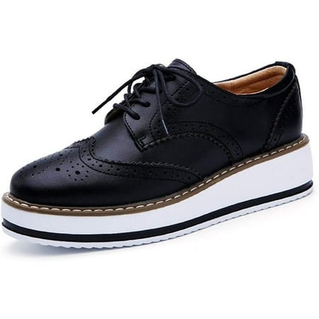 

Women s Platform Lace-Up Wingtips Square Toe Oxfords Shoe